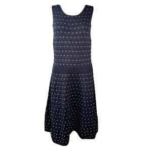 Same Day Ship ANN TAYLOR Small Petite Black White Textured Dotted Lines Dress